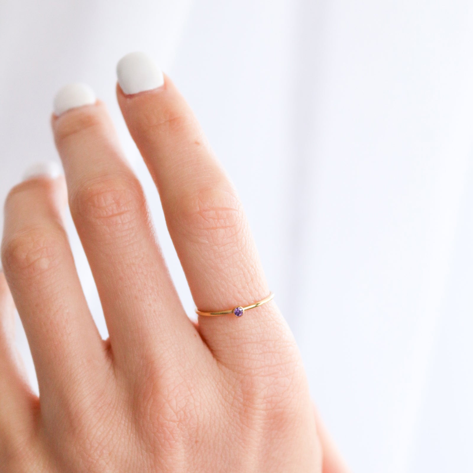 Personalised jewellery – handmade jewellery – KBN jewellery – dainty ring – birth month ring – birthstone ring – affordable ring – protection ring – February  stone rings – birthstone ring – stacking ring – purple stone ring 