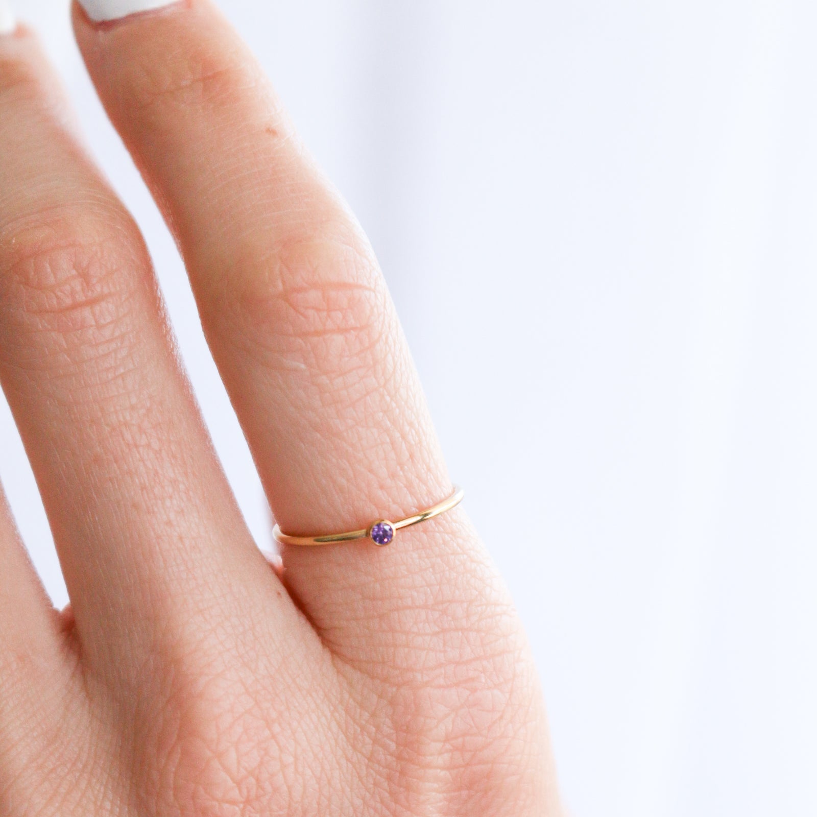 Personalised jewellery – handmade jewellery – KBN jewellery – dainty ring – birth month ring – birthstone ring – affordable ring – protection ring – February  stone rings – birthstone ring – stacking ring – purple stone ring 