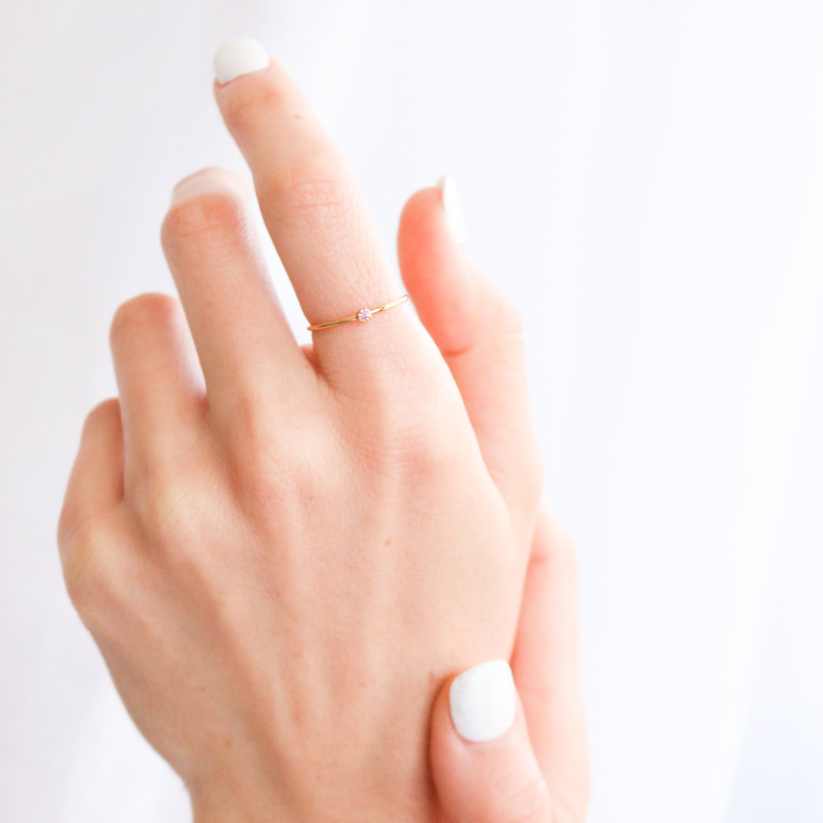 Personalised jewellery - KBN Jewellery - handmade jewellery – Personalised Jewellery gifts – Dainty jewellery – birthstone ring – stacking ring – small birthstone ring – pink stone – October birthstone ring