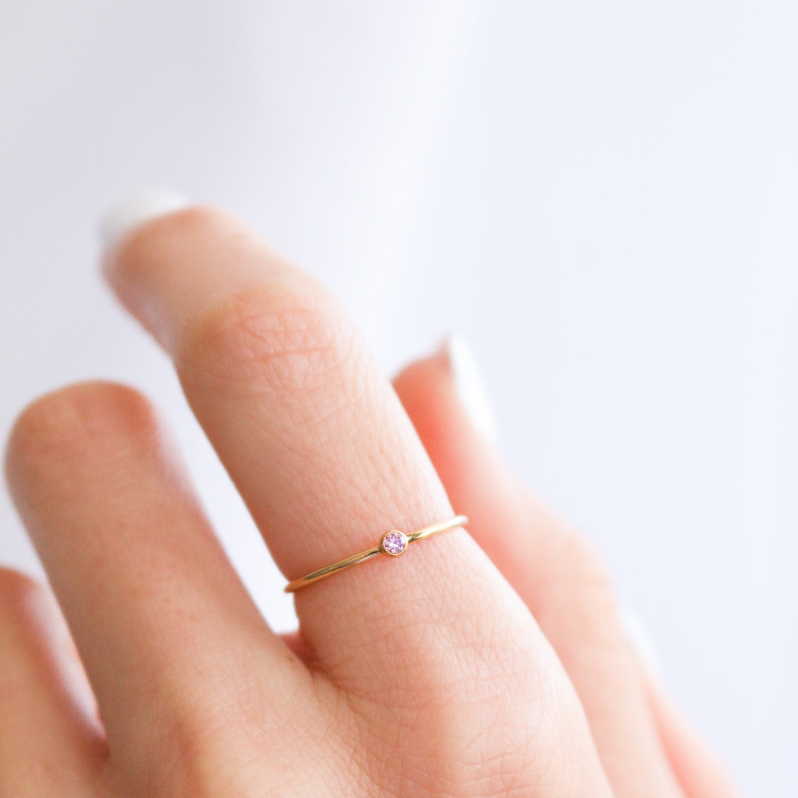 Personalised jewellery - KBN Jewellery - handmade jewellery – Personalised Jewellery gifts – Dainty jewellery – birthstone ring – stacking ring – small birthstone ring – pink stone – October birthstone ring